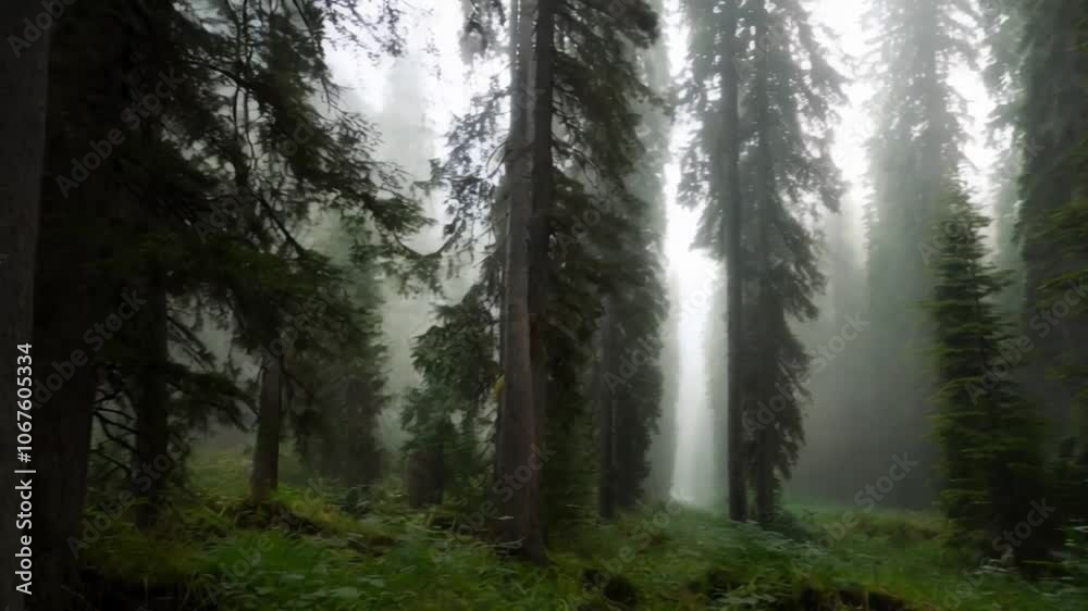 A serene forest is blanketed in morning mist, revealing a stunning array of evergreen trees standing tall. The peaceful atmosphere invites exploration and reflection A serene forest is blanketed in morning mist, revealing a stunning array of evergreen trees standing tall. The peaceful atmosphere invites exploration and reflection