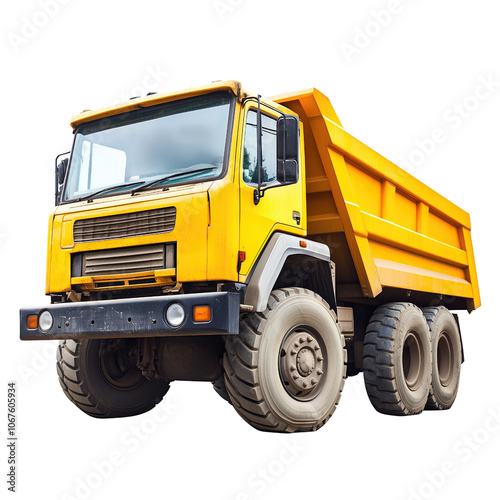 Yellow dump truck on transparent background, ideal for construction projects