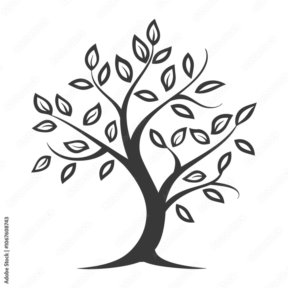Obraz premium Stylized Black and White Tree with Leaves