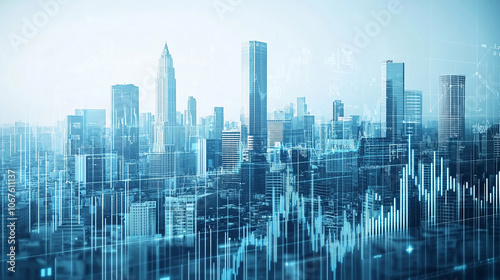 Illustration of digital city skyline with financial graph overlay.