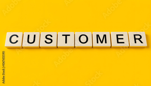 Customer Need Term on Block Letter Tiles on Yellow Background. Minimal Aesthetic isolated with white highlights, png