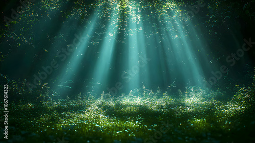 A Magical Visual of Spreading Blue-Green Light Creating a Serene and Ethereal Atmosphere