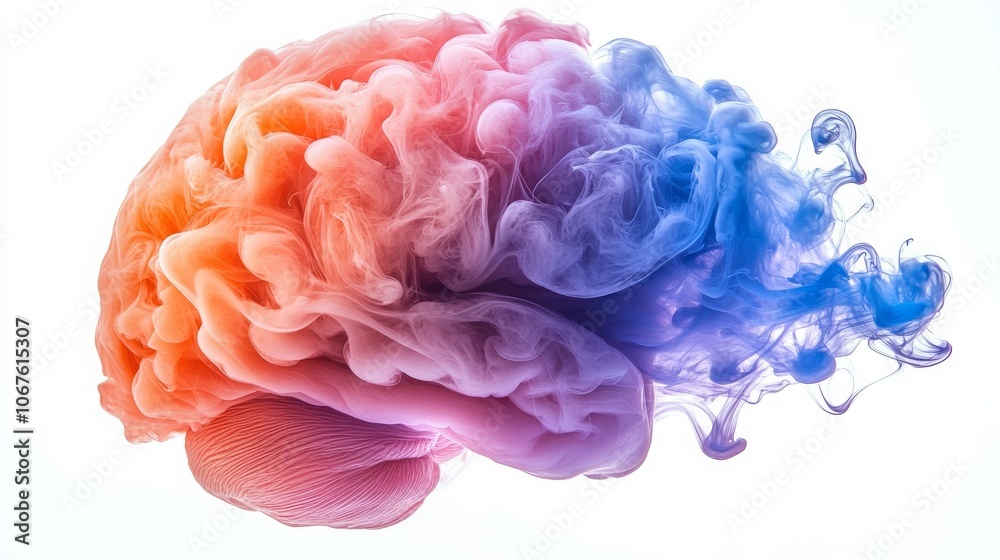 Fototapeta premium A colorful silhouette of a human brain filled with swirling liquid in vibrant hues