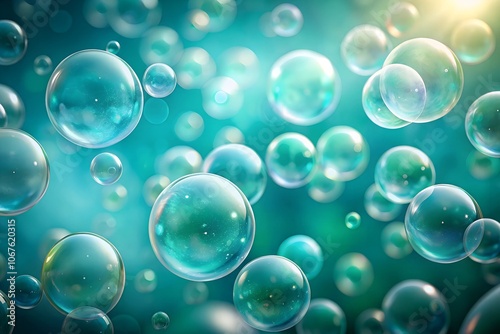 Transparent floating bubbles on a turquoise background