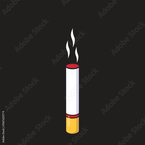 Draw smoking smoker cigarette vector object or flat cartoon element in colored style isolated on black background