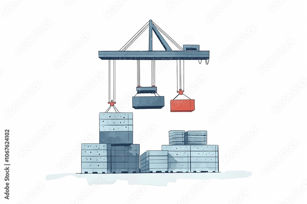 Naklejka premium Cranes Lifting Cargo at Busy Industrial Port
