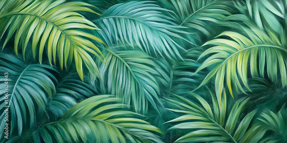Green palm leaves creating a tropical backdrop, capturing naturea??s beauty and texture. 4k image Green palm leaves creating a tropical backdrop, capturing naturea??s beauty and texture. 4k image