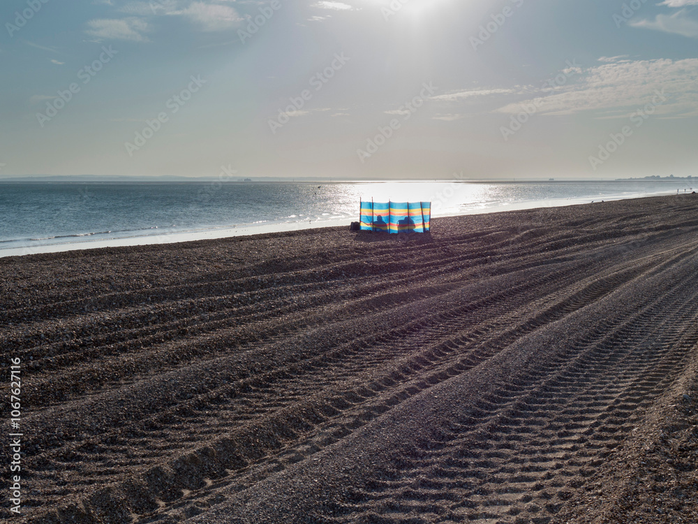 Europe, UK, England, Hampshire, Hayling Island south beach tyre tracks