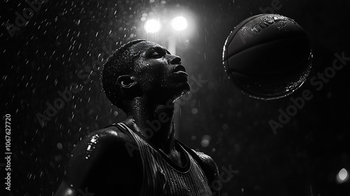 Basketball Player in Action - black and white photo photo