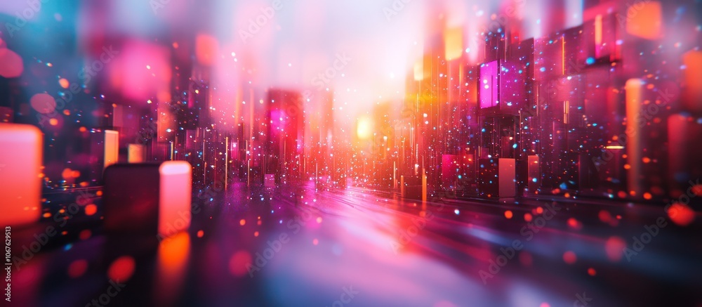 Abstract digital city landscape with bright glowing lights and bokeh. Abstract digital city landscape with bright glowing lights and bokeh.