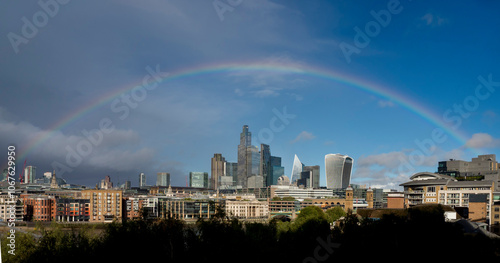 UK, England, London, City skyline from Tate rainbow