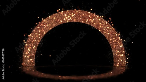 Golden Particles Arc Frame with Reflection Floor, Alpha Channel, Loop Background