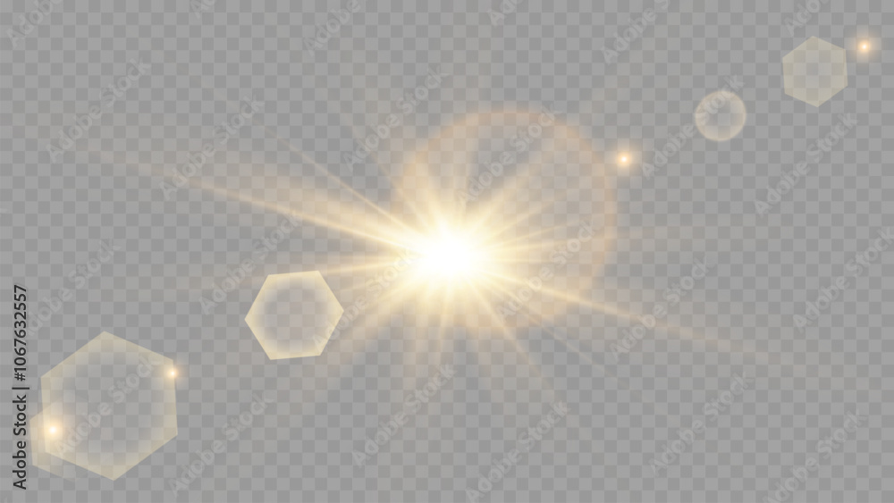 Light flare, Glowing light explodes. Light ray. shining sun, bright flash. Special lens flare light effect.  Stock royalty free vector illustration. PNG
