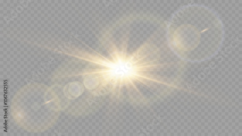 Light flare, Glowing light explodes. Light ray. shining sun, bright flash. Special lens flare light effect.  Stock royalty free vector illustration. PNG
