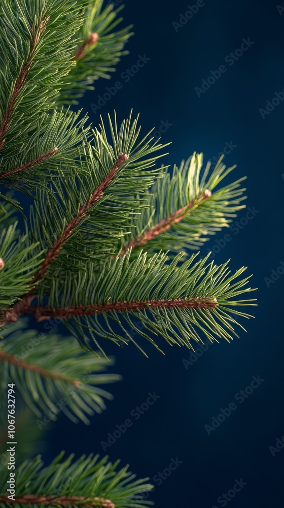 A detailed view of a pine branch, rich in vibrant green needles A detailed view of a pine branch, rich in vibrant green needles