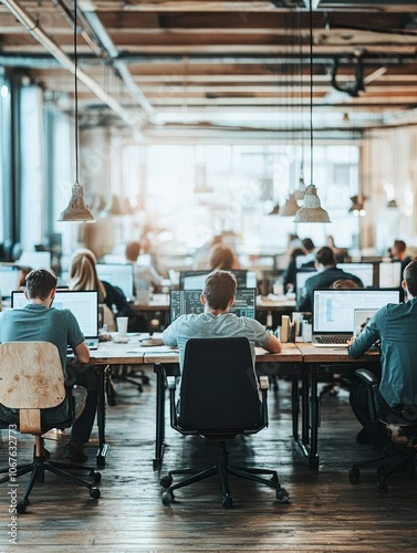 Working at office with a lot of people