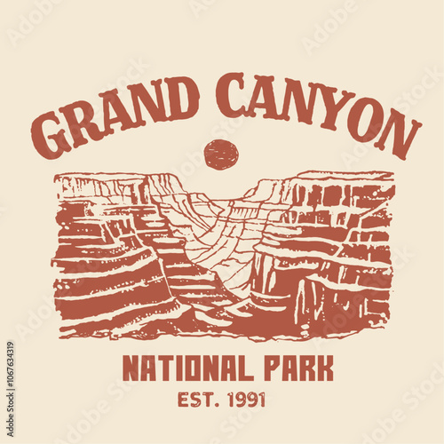 Vintage Grand Canyon National Park Illustration Design. Grand Canyon National Park poster vector illustration design, canyon and river poster 