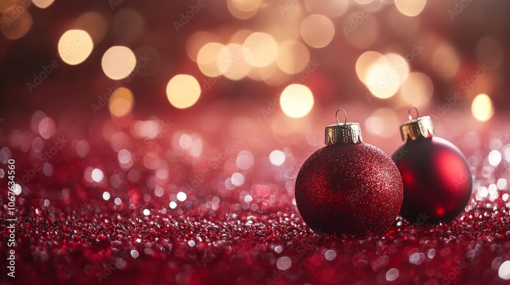 red Christmas ball ornaments set against a sparkling background, evoking a festive and joyful holiday spirit. red Christmas ball ornaments set against a sparkling background, evoking a festive and joyful holiday spirit.