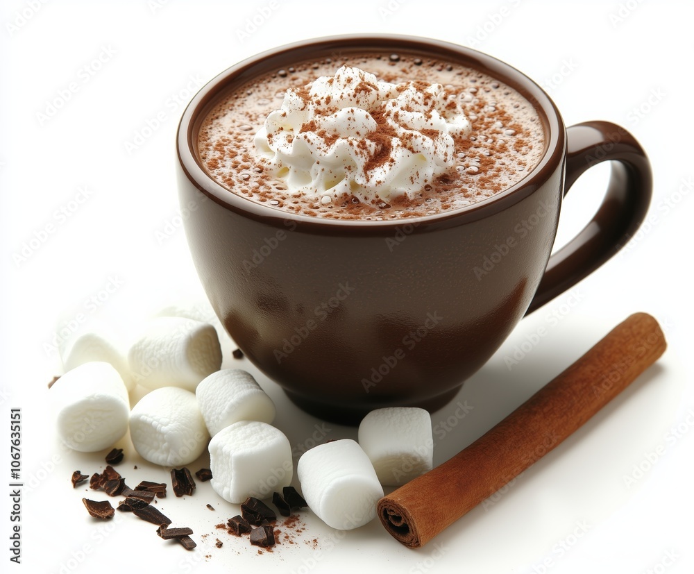 warm and comforting mug of hot cocoa topped with whipped cream and dusted with chocolate shavings, served with mini marshmallows and cinnamon sticks. warm and comforting mug of hot cocoa topped with whipped cream and dusted with chocolate shavings, served with mini marshmallows and cinnamon sticks.