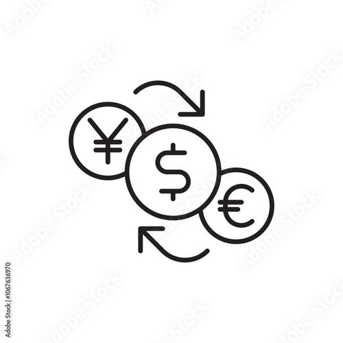 Currency Exchange Icon with Overlapping Currencies, Representing Foreign Exchange, Currency Conversion, and International Financial Transactions