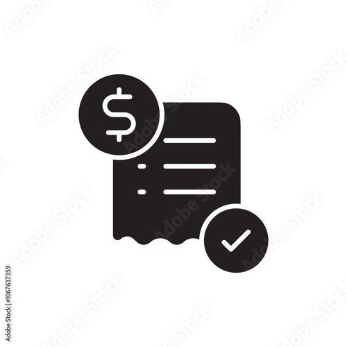 Bill Paid Icon with Checkmark and Dollar Symbol, Representing Paid Bills, Completed Transactions, and Financial Obligations