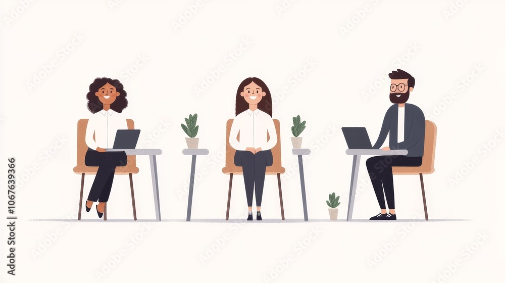 Illustration depicting a diverse team working together in an office setting.