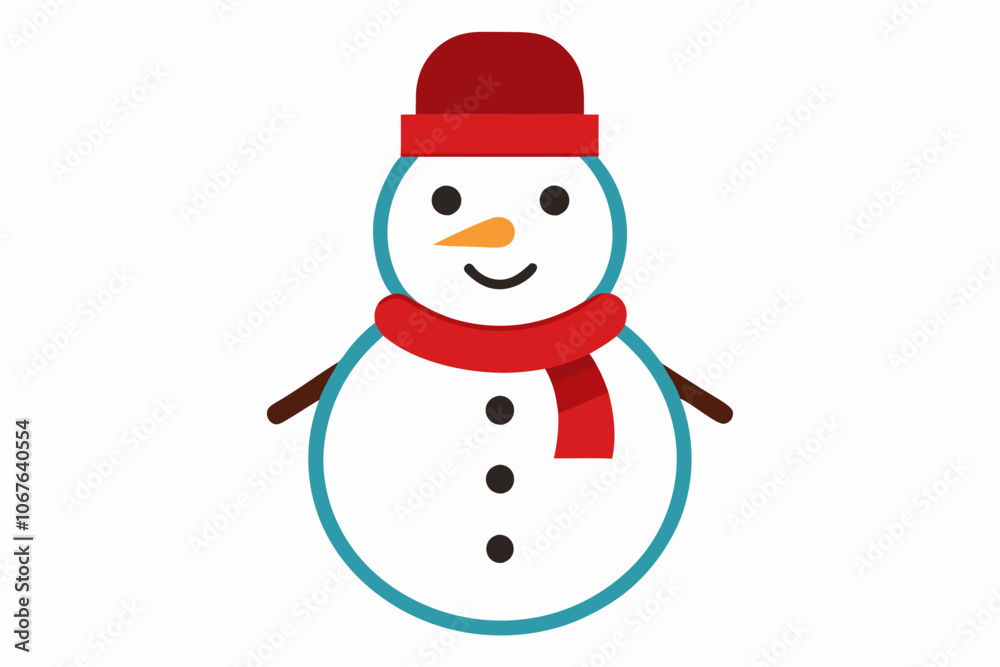 Christmas snowman vector on white with outline. Christmas snowman vector on white with outline.