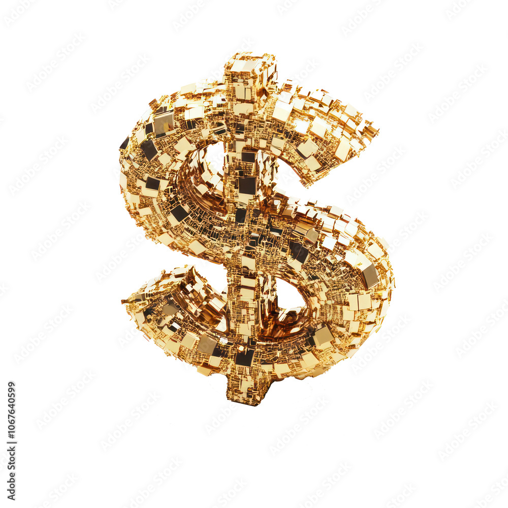 Stylized Golden Dollar Symbol on a Clean White Background for Financial Representations Stylized Golden Dollar Symbol on a Clean White Background for Financial Representations