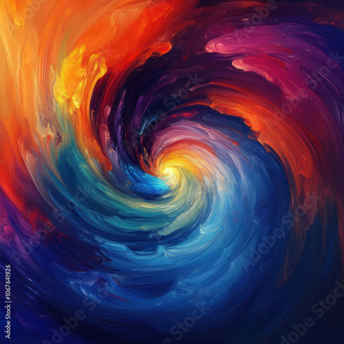 An abstract masterpiece: a vibrant, swirling vortex of colors and shapes, reminiscent of a distant galaxy,