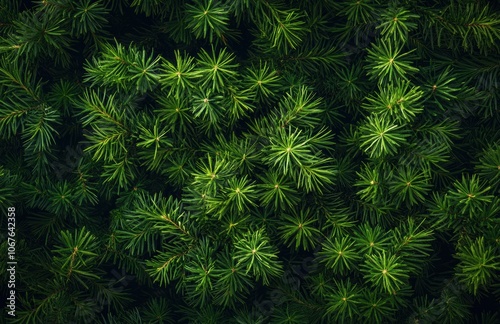 Lush green pine needles covering the forest floor in spring