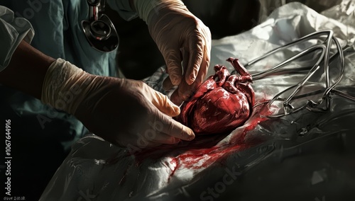 Close-up of a heart taken by a surgeon practicing heart valve replacement surgery. Healthcare and medical concept photo