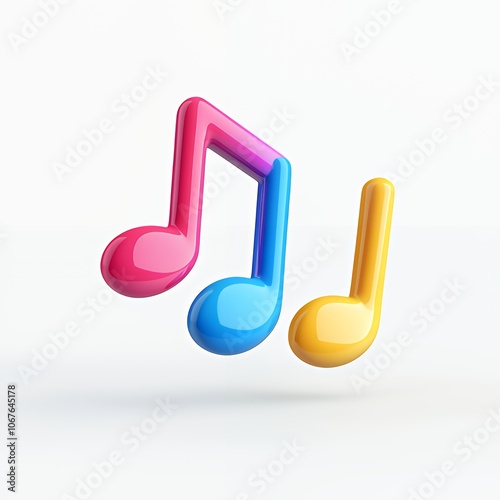 Three colorful music notes isolated on a white background.