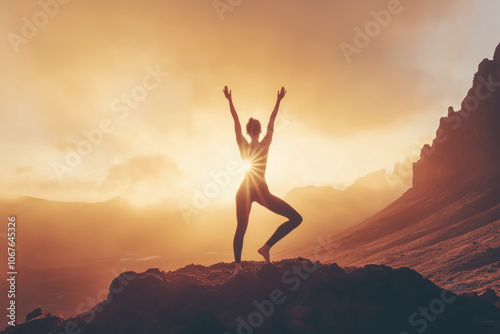 Wallpaper Mural Person practicing yoga on a mountaintop at sunrise, with the first light of day illuminating their peaceful expression as they greet the morning with sun salutations Torontodigital.ca