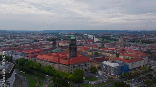 Wallpaper Mural Aerial views showcase Dresden, Germany, highlighting the iconic Rathaus tower alongside the city center's unique architecture and notable landmarks Torontodigital.ca