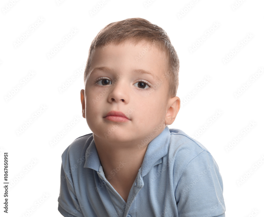 Portrait of cute little boy on white background Portrait of cute little boy on white background