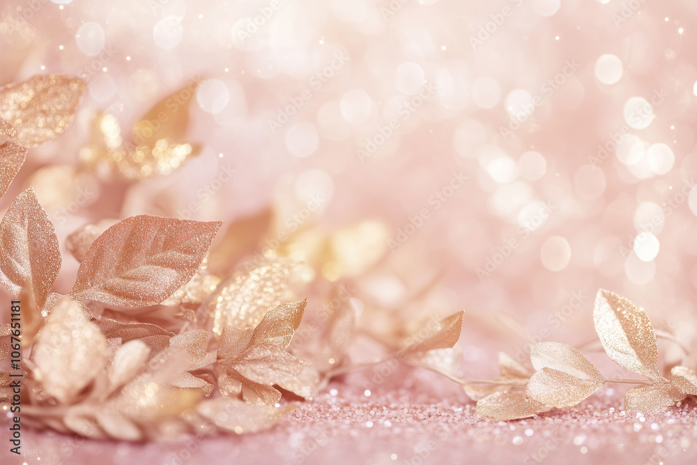 Blush pink background with sparkly leaves