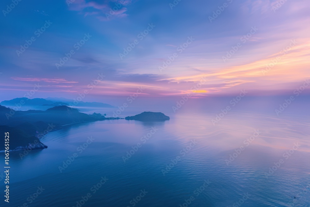 Obraz premium Stunning aerial view of sunrise over sea mist in Thailand.
