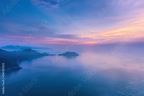 Stunning aerial view of sunrise over sea mist in Thailand.