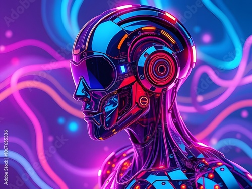 futuristic colorful neon style cyber robot