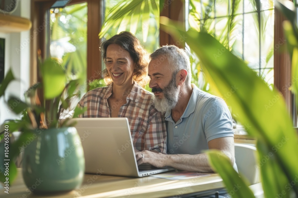 Happy mature couple using laptop at home Happy mature couple using laptop at home Happy mature couple using laptop at home Happy mature couple using laptop at home