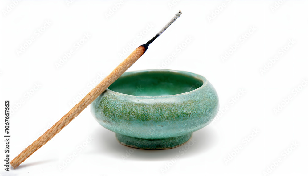 Elegant ceramic incense holder featuring a single wooden incense stick. Ideal for creating a calming and serene atmosphere in any space. Perfect for meditation or relaxation settings Elegant ceramic incense holder featuring a single wooden incense stick. Ideal for creating a calming and serene atmosphere in any space. Perfect for meditation or relaxation settings