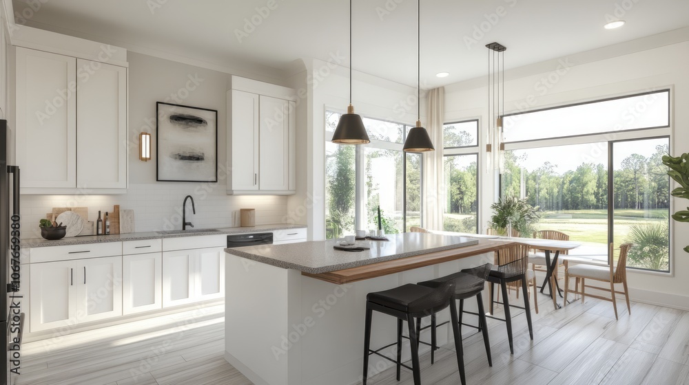 Modern Kitchen with Island and Window Views Modern Kitchen with Island and Window Views
