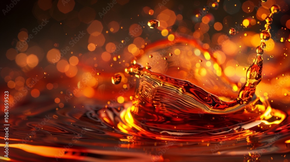 Golden splash of liquid with sparkling bokeh Golden splash of liquid with sparkling bokeh