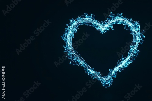 Neon blue heart-shaped ECG waveform symbolizing heart health on a black background