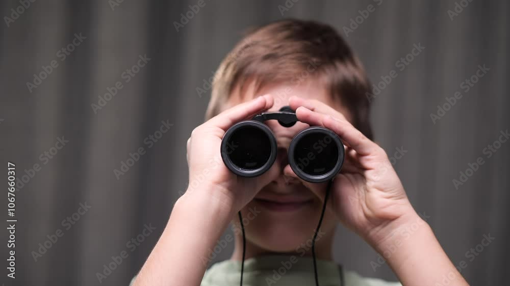 close-up portrait boy Curious child exploring with binocular close-up portrait boy Curious child exploring with binocular