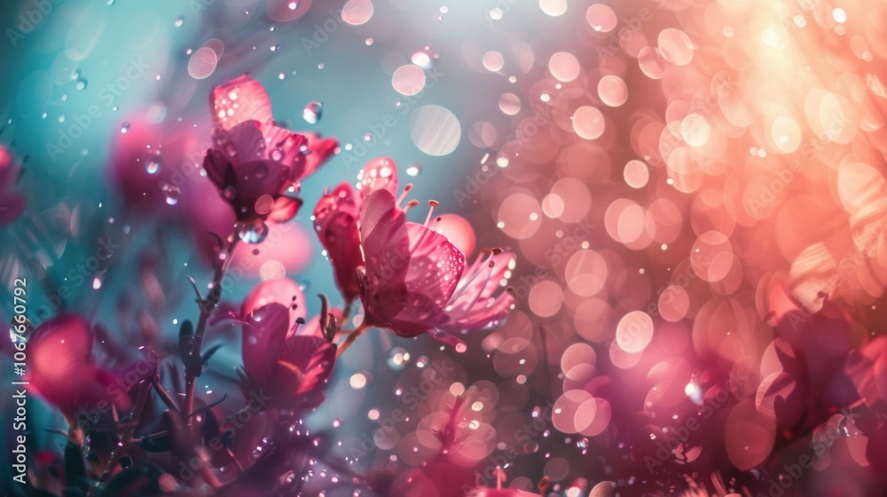 Dreamy floral scene with pink and blue bokeh lights Dreamy floral scene with pink and blue bokeh lights