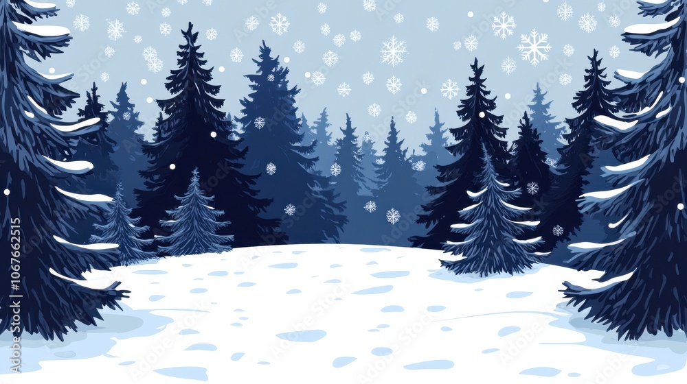 Obraz premium Snowy Forest Landscape with Falling Snowflakes