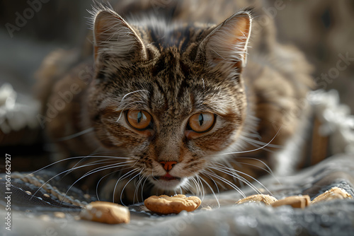 Pro photo of a Manx cat eating a treat