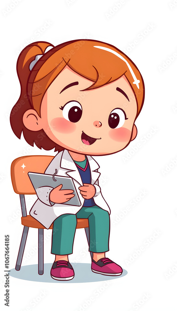 Child psychologist attending small girl isolated with white highlights, png Child psychologist attending small girl isolated with white highlights, png