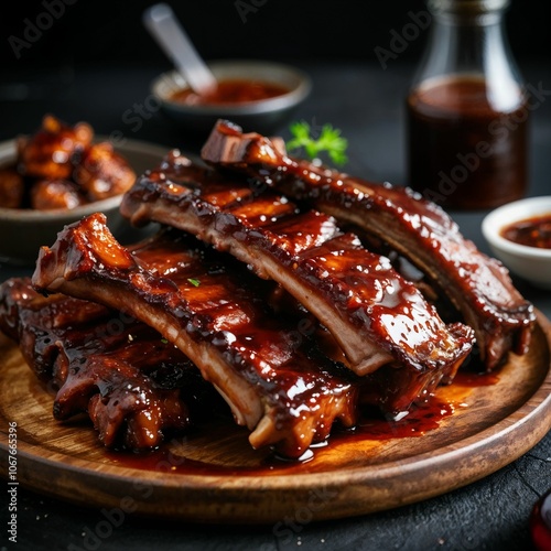 Close-Up of Barbecue Spare Ribs with Sticky Sauce